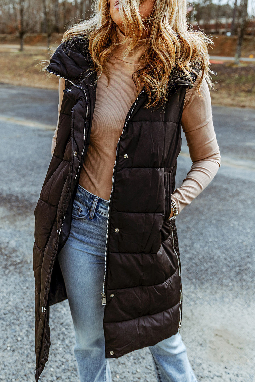 Longline Hooded Sleeveless Puffer Vest – Reese Linnae Boutique