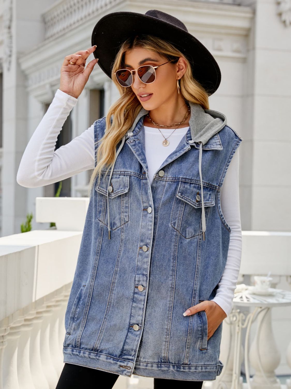 Collared Neck Sleeveless Denim Top with Pockets – Sentient Beauty Fashions.  Your Fashion Shop